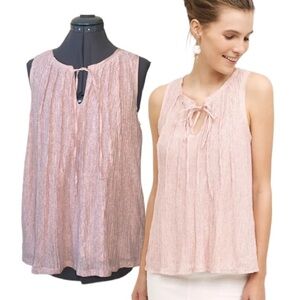 Anthropologie Meadow Rue Light Pink Pleated Sleeveless Top Size Large