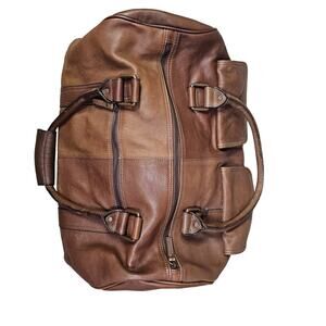 Fossil Duffle Bag Mens Large Brown Genuine Leather Travel Gym Vintage Pockets