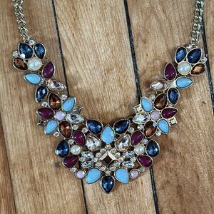 Blue and Maroon Crystal Collar Statement Necklace