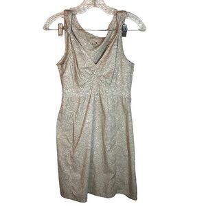 Athleta sundress sleeveless vneck knee length size 2 side zipper tan and cream