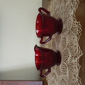 Vintage Anchor Hocking Ruby Red Glass Creamer & Sugar