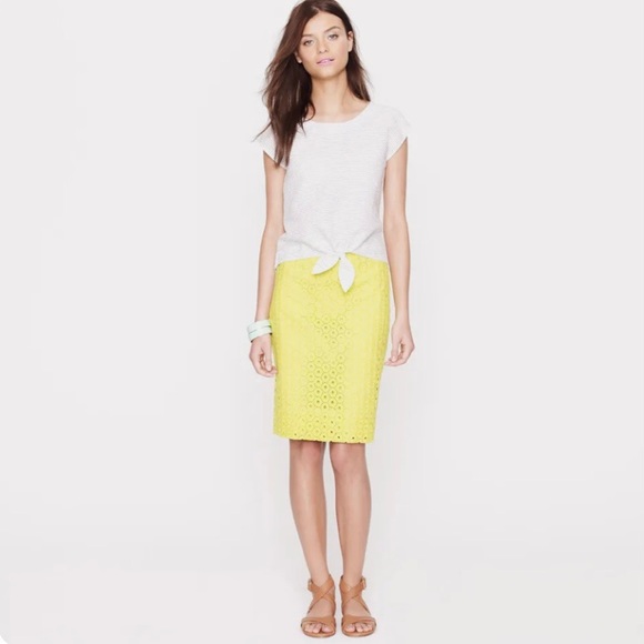 J. Crew Eyelet No. 2 Pencil Skirt Neon Kiwi - Picture 1 of 8