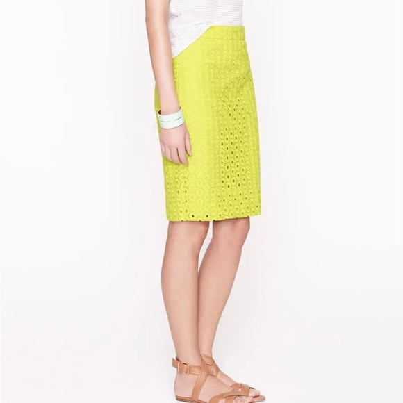 J. Crew Eyelet No. 2 Pencil Skirt Neon Kiwi - Picture 2 of 8