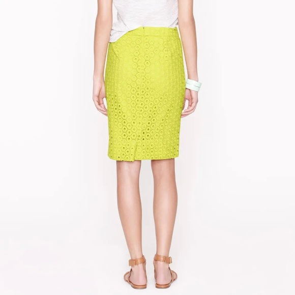 J. Crew Eyelet No. 2 Pencil Skirt Neon Kiwi - Picture 3 of 8