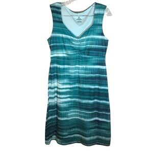 Prana women’s midi length sleeveless dress striped green tie-dye size M V-neck