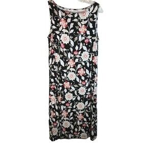 J Jill women’s sleeveless tank dress midi length size small tall black floral