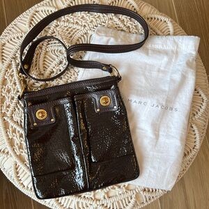 Marc Jacobs Dark Brown Pebble Patent leather crossbody bag