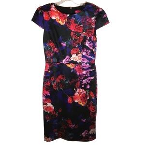 Betsey Johnson women’s midi length floral dress size 6 cap sleeve fully lined