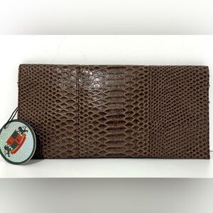 Urban Expressions Brown Faux Leather Snakeskin Embossed Clutch Purse