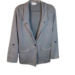 Ivy & Main womens unstructured blazer jacket size M black and white herringbone