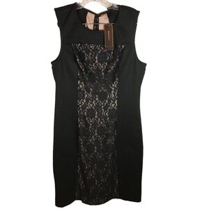 BCBGmaxazria black sleeveless sheath dress lace inset size L knee length NWT