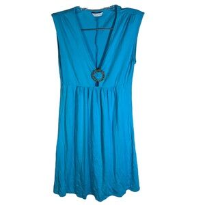 Trina Turk dress women’s small blue mini Empire waist sleeveless V-neck summer