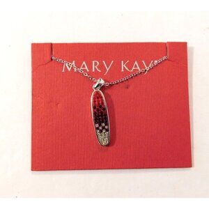 Mary Kay Necklace Red White Crystal Oblong Pendant Silver Tone 16-19 Inch