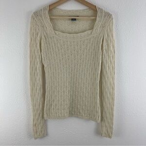 ANN TAYLOR Vintage Bella Swan Creme Cashmere Coquette Square Neck Fitted Sweater