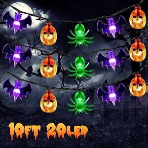 Solar Halloween Decorations Outdoor Lights, 40 LED 3D Pumpkin Bat Ghost Hallowee