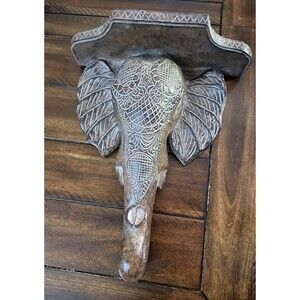 Vintage Carved Elephant Wall Shelf Corbel Plate Groove 13"H -10.5"W 4.25”