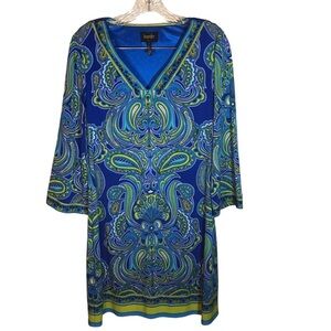 Laundry by Shelli Segal Dress Womens S Peacock Blue Yellow Paisley Knee Length