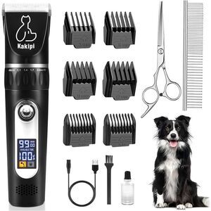 Dog Grooming Kit with LCD Display, Low Noise Dog Clippers Heavy Duty Dog Trimmer