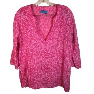 Fresh produce women’s pull over split neck blouse sz XS pink printed 3/4 sleeve