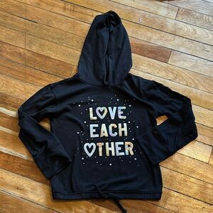 SO Girls Black hooded shirt “Love Each Other “ Size Small 7