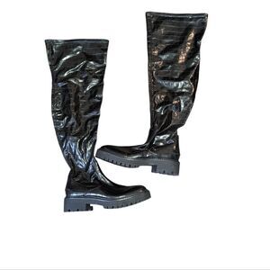 SARTO STUDIO Women's Black Snakeskin Print Over the Knee Wide Calf Boots Sz 8.5