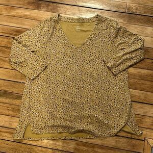 J. Jill Women’s mustard yellow patterned long sleeve shirt in size large