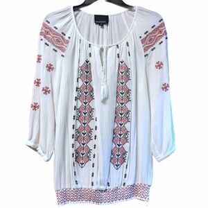 Cynthia Rowley embroidered white red top