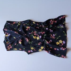 Sienna Sky Shear Sleeveless Blouse, Navy Blue with Pink, Purple, Yellow Flowers