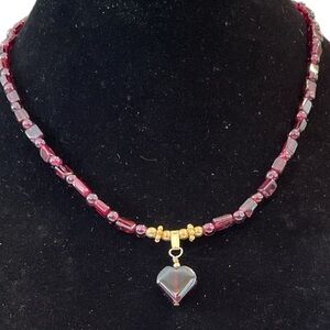 Handmade Red Garnet Gemstone Heart Beaded Necklace