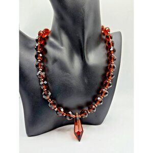 Deco Faceted Cognac Baltic Amber Faceted Necklace with Pendant Barrel Clasp