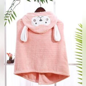 Hooded Animal Towel Soft Bath Beach Blanket Pink