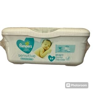 Pampers Sensitive Baby Wipes Pop-up Hard Container Refillable 64 Wipes NEW