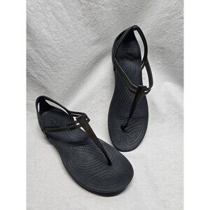 Crocs Isabella Women's Size 9 Black Jelly T-Strap Iconic Comfort Sandals- Rare