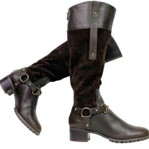 Etienne Aigner Viola Tall Suede Leather Horsebit Boots 6.5