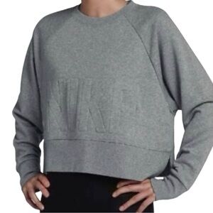 New Nike Dry Fit Terry Cropped Grey Training Boxy Sweatshirt Embossed Logo M