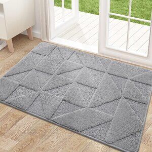 Grey geometric abstract door mat nonslip indoor outdoor washable