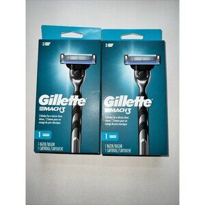 Lot Of 2 Gillette Mach3 Men's Razor 3 Blades Includes 1 Razor + 1 Refill Per Box