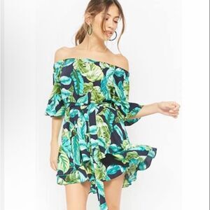 FOREVER 21 | Tropical Palm Leaf Print Off-the-Shoulder Mini Dress
