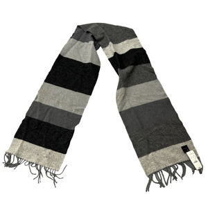 Express Color Block Grey Scarf Wool Cashmere Fringe 66X10 READ‎