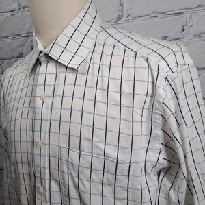 Tommy Hilfiger Men's Dress Shirt Casual  Blue White Grid Check 17 - 17.5 x 34/35