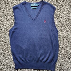 Polo Ralph Lauren Mens Sleeveless Vest Sweater Small S 100% Pima Cotton Blue