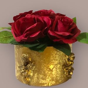 Silk Red Roses Gold Container Cherubs Angels Valentines Day Floral Arran…