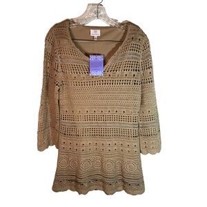 Hot in Hollywood women dress XS Crochet overlay lined brown open knit short