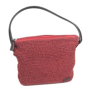 The Sak Natural Red Crochet Woven Bucket Bag Purse Fabric Hobo Shoulder Bag