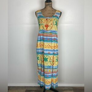 Jams World Janice Maxi Dress Size S Festival Print Sleeveless Pockets Yellow