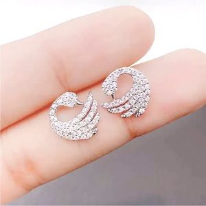 New Sterling Silver White Sapphire Swan Studs