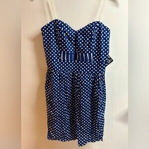 BeBop Navy Blue Polka Dot Sweetheart Mini Dress Size Large New