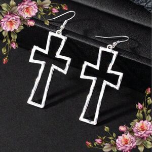 Hollow Out Cross Drop Zinc Alloy Earrings