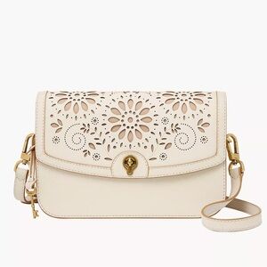 NWOT Fossil ‘Ainsley’ Crossbody Bag Cream White Leather Brass Hardware