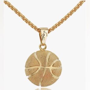 Gold tone stainless steel 3D basketball necklace for men. NIB